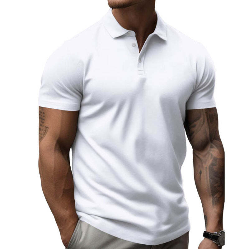 Men's Solid Slim Lapel Short Sleeve Casual Polo Shirt