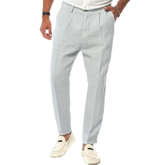 Men's Solid Color Linen Outdoor Loose Straight Pants